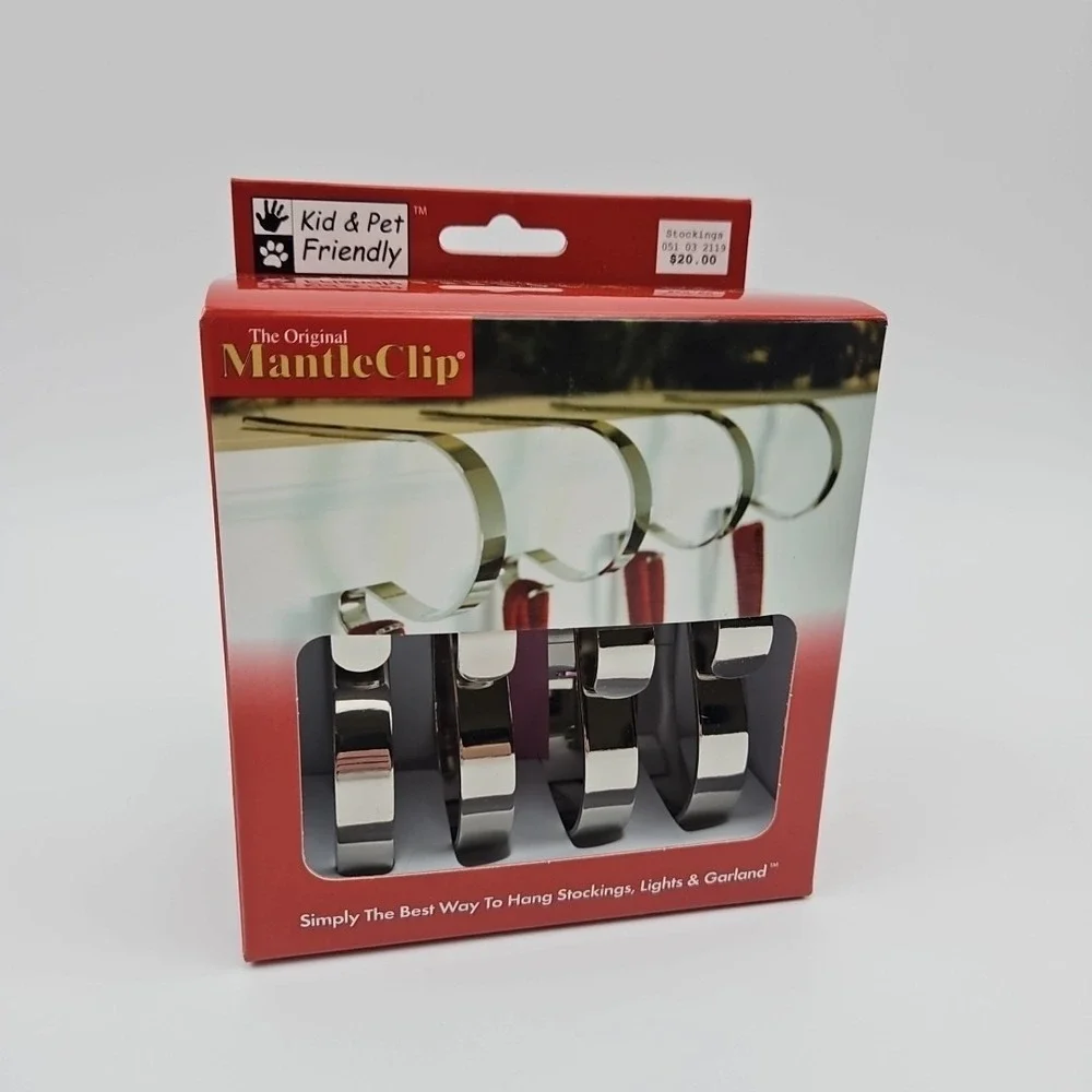 The Original Mantle Clip Chrome Finish Christmas Stocking Hangers 4‎ Pack New
